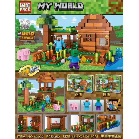 PRCK 63032 non  CABIN CỦA STEVE bộ đồ chơi xếp lắp ráp ghép mô hình Minecraft MY WORLD Game Xây Dựng 352 khối