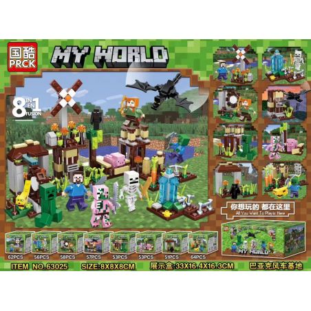 PRCK 63025 non  BAYAK WINDMILL BASE 8 MẪU bộ đồ chơi xếp lắp ráp ghép mô hình Minecraft MY WORLD Game Xây Dựng 454 khối