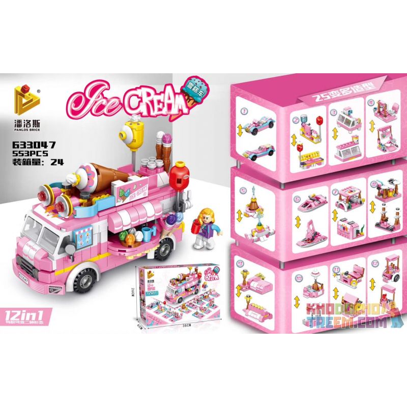 PanlosBrick 633047 Panlos Brick 633047 non  XE KEM 12IN1 bộ đồ chơi xếp lắp ráp ghép mô hình  ICE CREAM Các Bạn Gái 553 khối