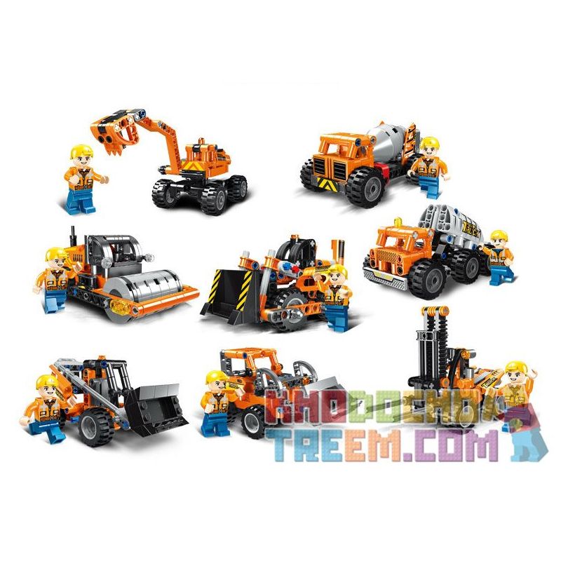 HAPPY BUILD XQ3001 3001 non  8 XE KỸ THUẬT bộ đồ chơi xếp lắp ráp ghép mô hình City Thành Phố 875 khối