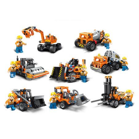 HAPPY BUILD XQ3001 3001 non  8 XE KỸ THUẬT bộ đồ chơi xếp lắp ráp ghép mô hình City Thành Phố 875 khối