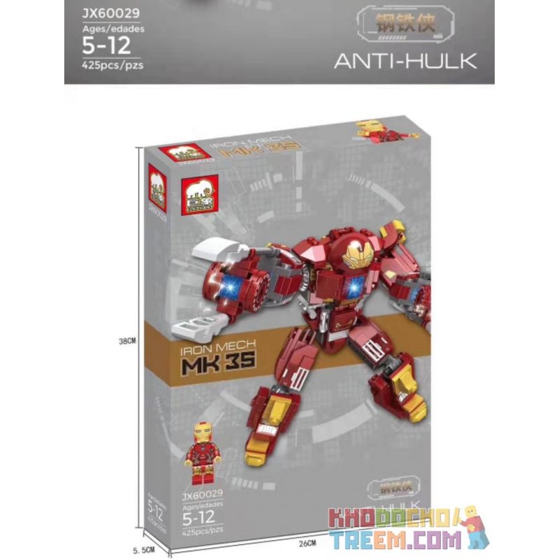 ELEPHANT JX60029 60029 non  NGƯỜI SẮT MK 35 bộ đồ chơi xếp lắp ráp ghép mô hình Marvel Super Heroes IRON MECH MK 35 Siêu Anh Hùng Marvel 425 khối
