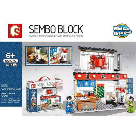 SEMBO 601070 non  NHÀ HÀNG SUSHI CRAB INARI bộ đồ chơi xếp lắp ráp ghép mô hình Japanese Street Đường Phố Nhật Bản 341 khối