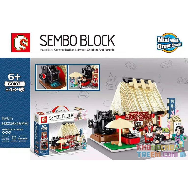 SEMBO 601071 non  QUÁN TRÀ bộ đồ chơi xếp lắp ráp ghép mô hình Japanese Street Đường Phố Nhật Bản 348 khối