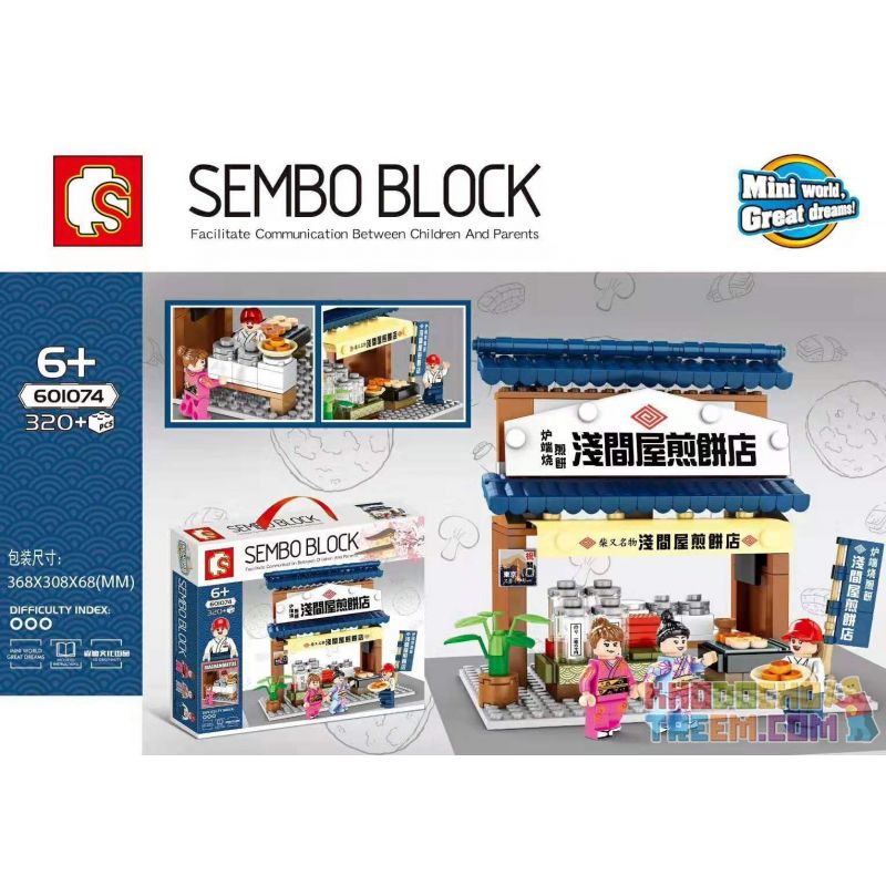SEMBO 601074 non  CỬA HÀNG BÁNH KẾP SENGENYA bộ đồ chơi xếp lắp ráp ghép mô hình Japanese Street Đường Phố Nhật Bản 320 khối
