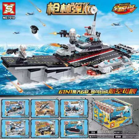 SX 7018 non  TỔ HỢP TÀU SÂN BAY 6 bộ đồ chơi xếp lắp ráp ghép mô hình Gunshot Bắn Súng