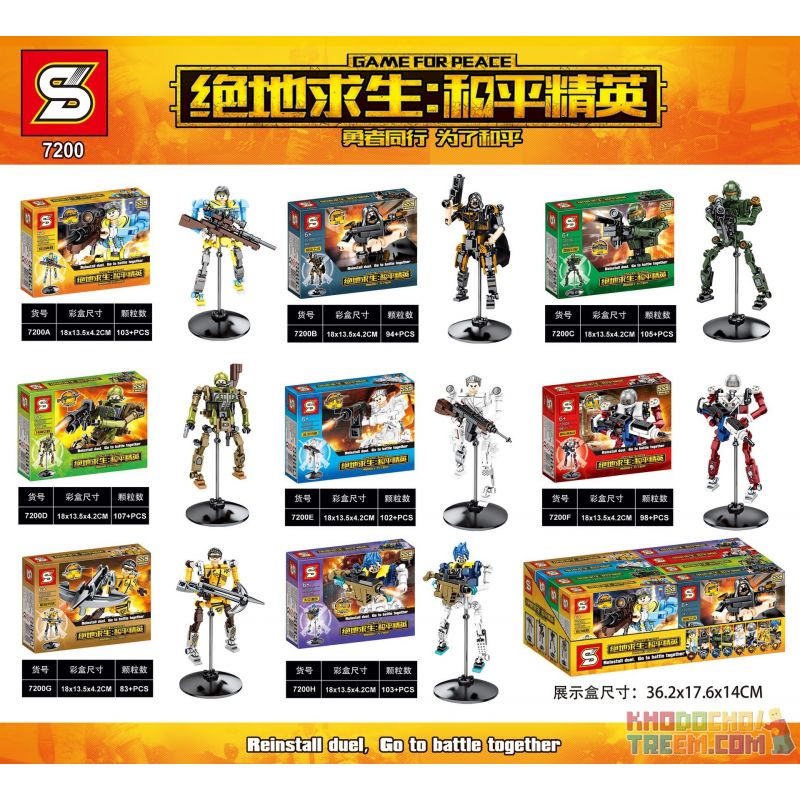 SHENG YUAN SY 7200 non  XÂY DỰNG 8 BÚP BÊ bộ đồ chơi xếp lắp ráp ghép mô hình Game For Peace Chiến Đấu Cho Hòa Bình 795 khối
