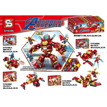 SHENG YUAN SY SY6396A 6396A SY6396B 6396B SY6396C 6396C SY6396D 6396D non  KẾT HỢP MK85 ANTI-HULK MECH 4 bộ đồ chơi xếp lắp ráp ghép mô hình Super Heroes HEROES ASSEMBLE Siêu Nhân Anh Hùng 390 khối