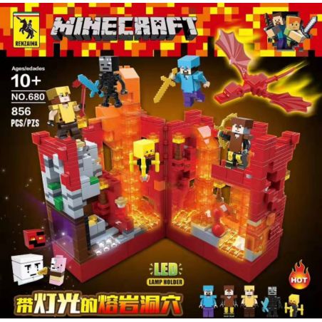 RENZAIMA 680 non  HANG ĐỘNG DUNG NHAM VỚI ÁNH SÁNG bộ đồ chơi xếp lắp ráp ghép mô hình Minecraft Game Xây Dựng 856 khối