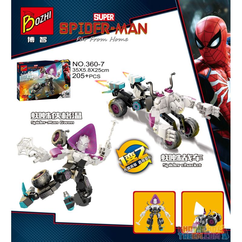 BOZHI 360-7 non  BÚP BÊ XÂY DỰNG SPIDERMAN GWEN CỖ XE NGƯỜI NHỆN bộ đồ chơi xếp lắp ráp ghép mô hình Super Heroes Siêu Nhân Anh Hùng 205 khối