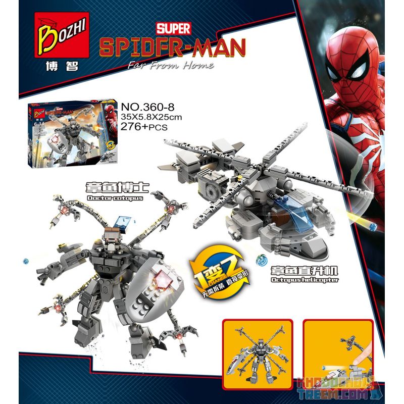 BOZHI 360-8 non  TIẾN SĨ BẠCH TUỘC CHẾ TẠO BÚP BÊ MÁY BAY TRỰC THĂNG bộ đồ chơi xếp lắp ráp ghép mô hình Super Heroes Siêu Nhân Anh Hùng 276 khối