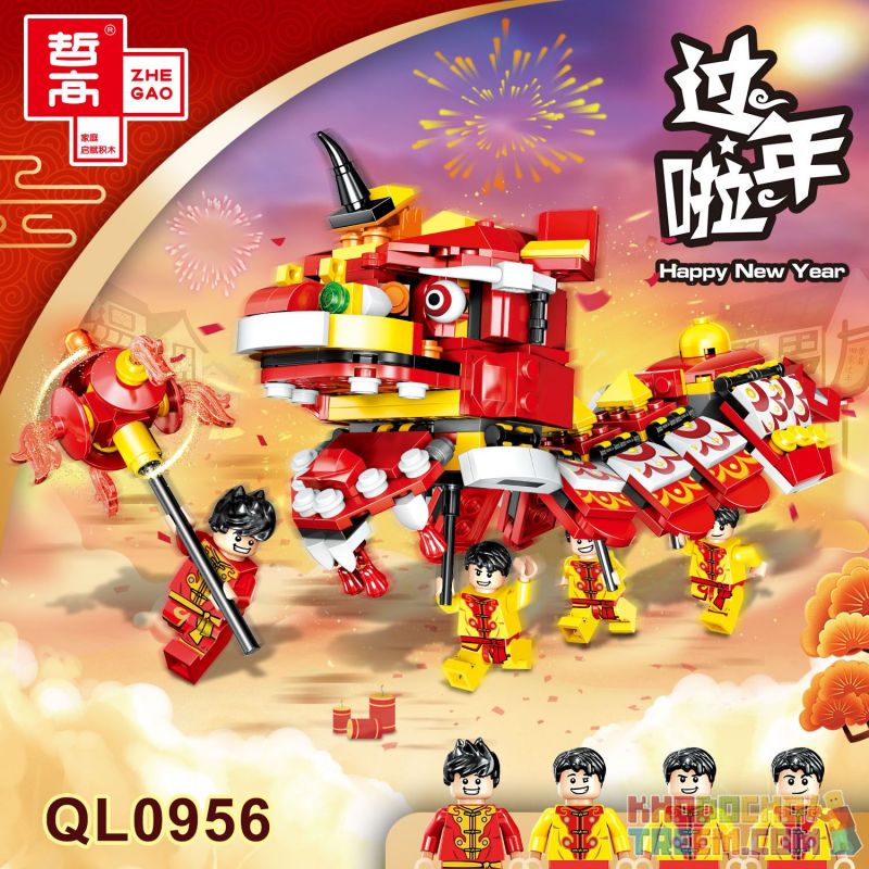 ZHEGAO QL0956 0956 non  MÚA SƯ TỬ bộ đồ chơi xếp lắp ráp ghép mô hình Seasonal HEPPY NEW YEAR Mùa Lễ Hội 423 khối