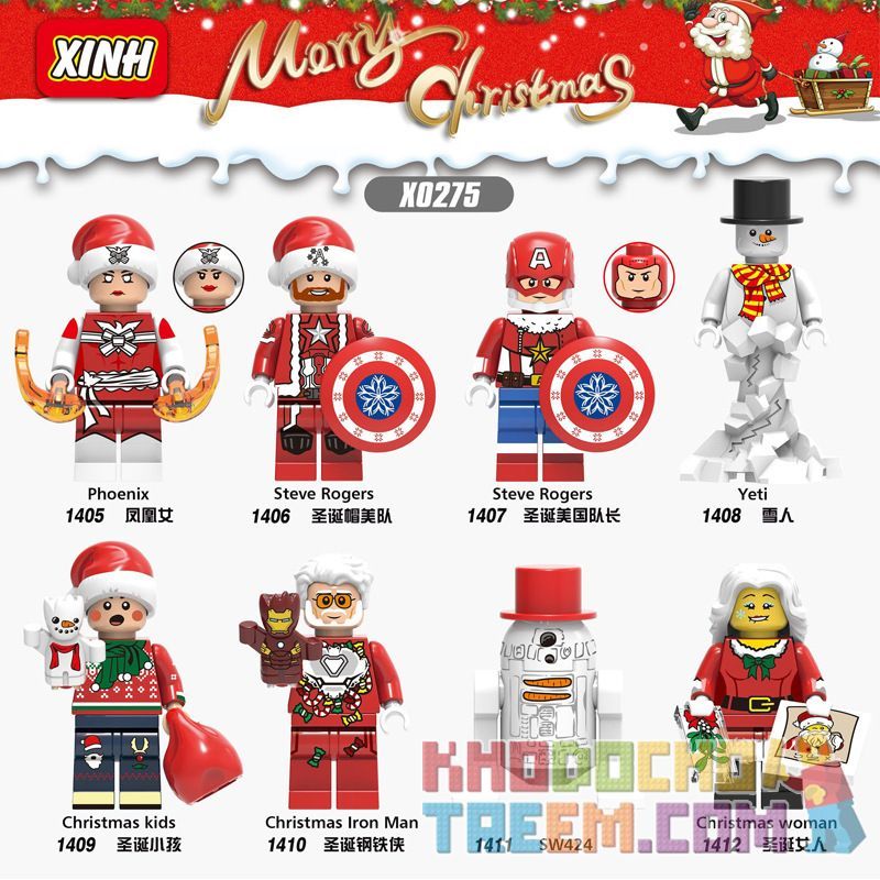 XINH X0275 0275 1405 1406 1407 1408 1409 1410 1411 1412 non  SIÊU ANH HÙNG SANTA MINIFIGURE bộ đồ chơi xếp lắp ráp ghép mô hình Super Heroes Siêu Nhân Anh Hùng