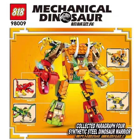818 98009 non  4 SỰ KẾT HỢP CỦA CHIẾN BINH KHỦNG LONG BẰNG THÉP TỔNG bộ đồ chơi xếp lắp ráp ghép mô hình Mechanical Dinosaur Người Máy Khủng Long 730 khối