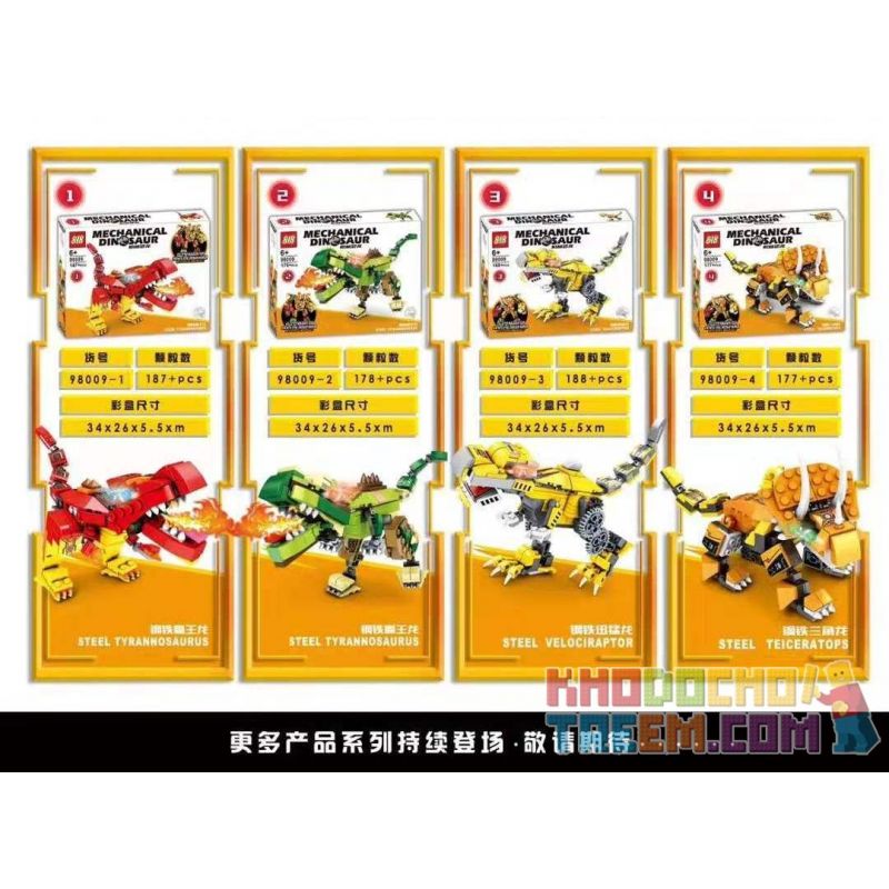 818 98009 non  4 SỰ KẾT HỢP CỦA CHIẾN BINH KHỦNG LONG BẰNG THÉP TỔNG bộ đồ chơi xếp lắp ráp ghép mô hình Mechanical Dinosaur Người Máy Khủng Long 730 khối