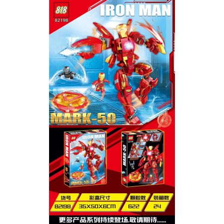 818 82198 non  BÚP BÊ XÂY DỰNG IRON MAN MARK-50 bộ đồ chơi xếp lắp ráp ghép mô hình Super Heroes Siêu Nhân Anh Hùng 622 khối