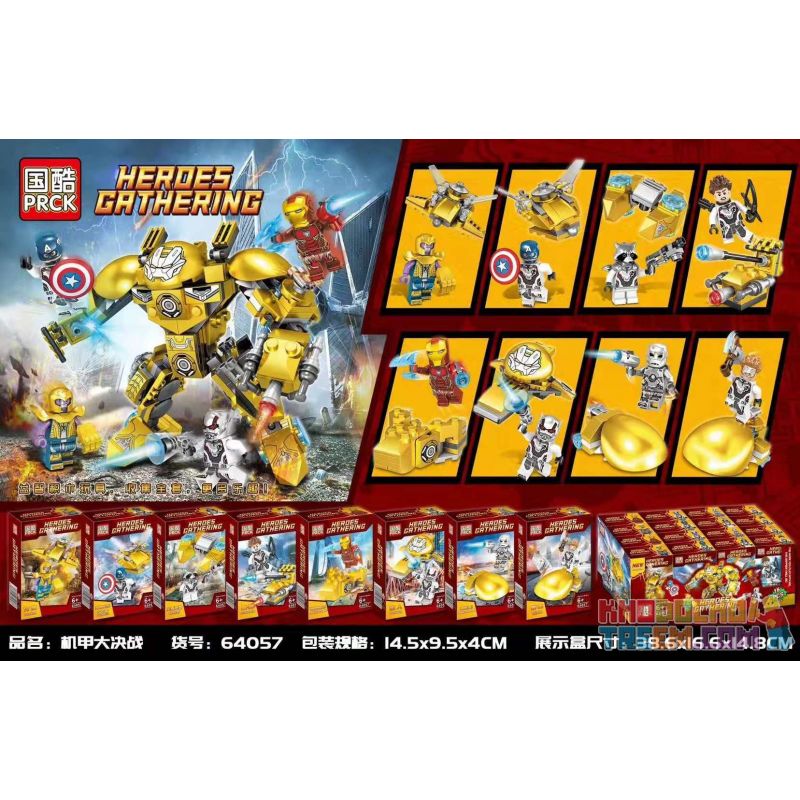 PRCK 64057 non  MECH CHIẾN 8 KẾT HỢP bộ đồ chơi xếp lắp ráp ghép mô hình Marvel Super Heroes HEROES GATHERING Siêu Anh Hùng Marvel