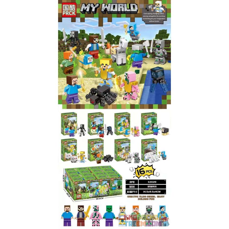 PRCK 63028 non  8 NHÂN VẬT NHỎ bộ đồ chơi xếp lắp ráp ghép mô hình Minecraft MY WORLD Game Xây Dựng