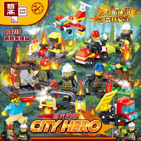 ZHEGAO QL0215 0215 non  8 NGƯỜI TIÊN PHONG LỬA bộ đồ chơi xếp lắp ráp ghép mô hình City Hero Anh Hùng Trong Thành Phố