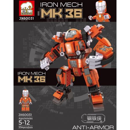 ELEPHANT JX60031 60031 non  NGƯỜI SẮT HULKBUSTER MK36 bộ đồ chơi xếp lắp ráp ghép mô hình Super Heroes ANTI-ARMOR IRON MECH MK 36 Siêu Nhân Anh Hùng 354 khối
