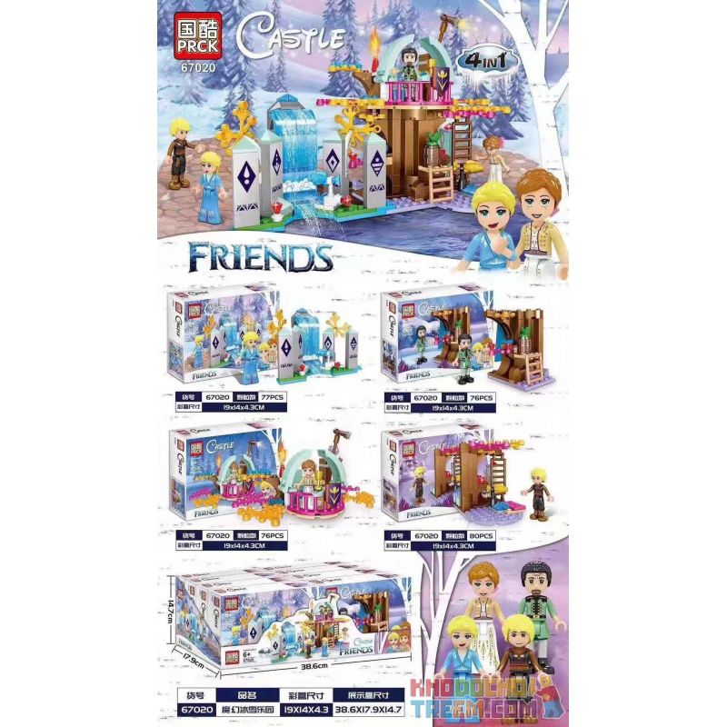 PRCK 67020 non  4 LOẠI CÔNG VIÊN BĂNG TUYẾT KỲ DIỆU bộ đồ chơi xếp lắp ráp ghép mô hình Frozen CASTLE Nữ Hoàng Băng Giá 309 khối