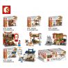 SEMBO 601605 601606 601607 601604 non  KHUNG CẢNH ĐƯỜNG PHỐ KIỂU TRUNG QUỐC 4 BÁNH HẤP QINGFENG MÌ XÀO BẮC KINH CỔ MÓN HẦM LÂU ĐỜI PHÒNG THƯ PHÁP VÀ HỘI HỌA bộ đồ chơi xếp lắp ráp ghép mô hình City Thành Phố 720 khối