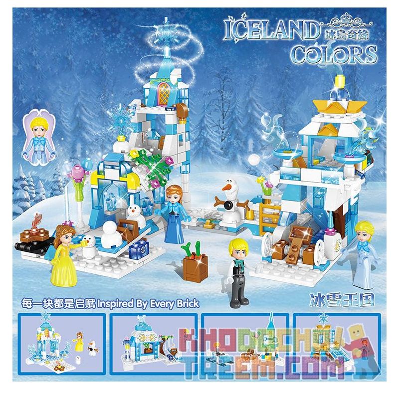 ZHEGAO QL2217 2217 non  VƯƠNG QUỐC BĂNG VÀ TUYẾT bộ đồ chơi xếp lắp ráp ghép mô hình Frozen ICELAND COLORS Nữ Hoàng Băng Giá 463 khối