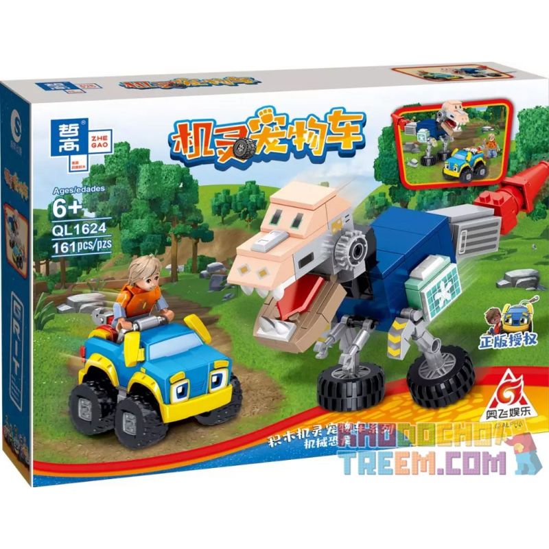 ZHEGAO QL1624 1624 non  KHỦNG LONG CƠ bộ đồ chơi xếp lắp ráp ghép mô hình Smart Pet Car Xe Thú Cưng Thông Minh 161 khối