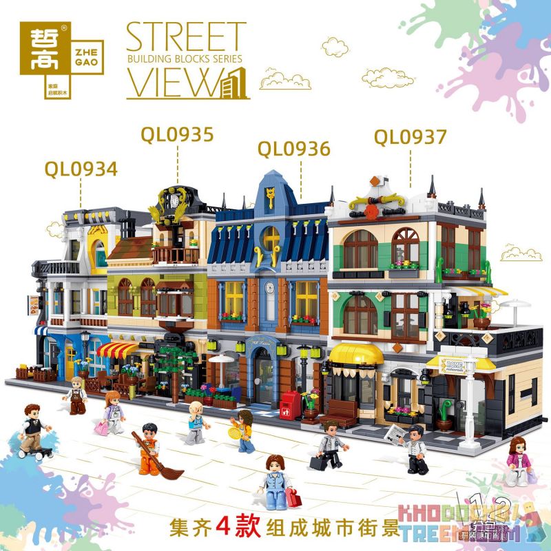 ZHEGAO QL0934 0934 non  QUÁN CÀ PHÊ MÙA HÈ bộ đồ chơi xếp lắp ráp ghép mô hình Creator SUMMER COFFEE SHOP Sáng Tạo 1278 khối