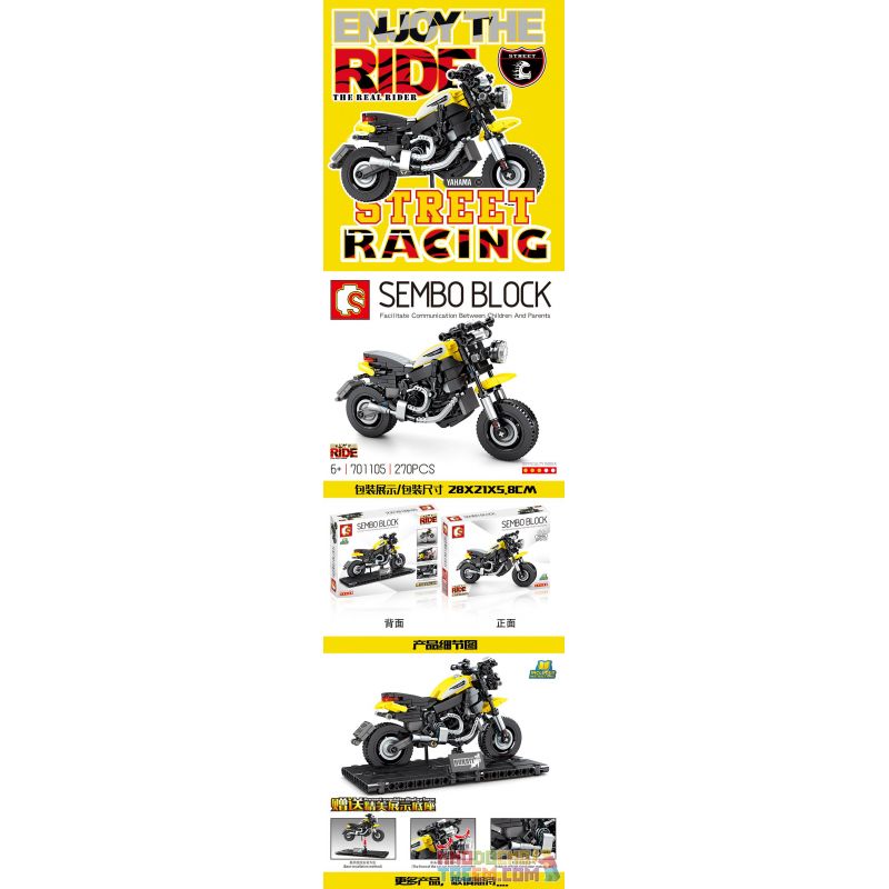 SEMBO 701105 non  THƯỞNG THỨC CHUYẾN ĐI 701105 bộ đồ chơi xếp lắp ráp ghép mô hình Creator DUCATI SCRAMBLER Sáng Tạo 270 khối