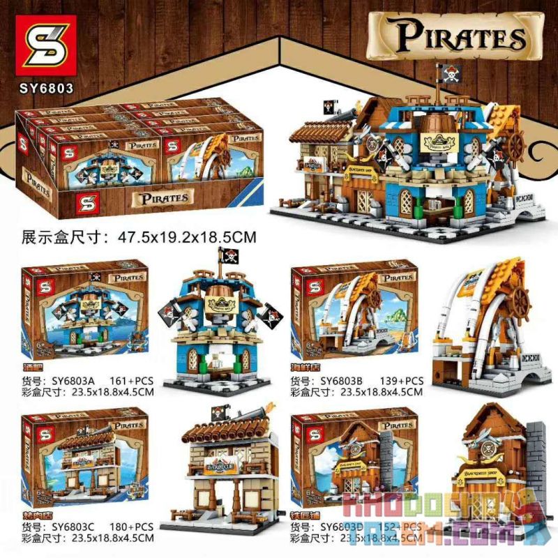 SHENG YUAN SY SY6803A 6803A SY6803B 6803B SY6803C 6803C SY6803D 6803D non  CƯỚP BIỂN VÙNG CARIBBEAN VIEW 4 QUÁN BAR CỬA HÀNG HẢI SẢN THỊT NƯỚNG THỢ RÈN bộ đồ chơi xếp lắp ráp ghép mô hình Pirates Of The Caribbean Cướp Biển Vùng Caribe 632 khối