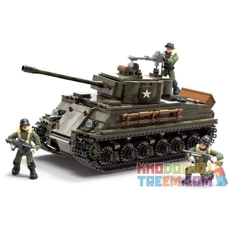 XIANG JUN XJ-908 non  TĂNG HẠNG TRUNG M4 SHERMAN bộ đồ chơi xếp lắp ráp ghép mô hình Military Army M4 TANK SHERMAN MEDIUM Quân Sự Bộ Đội 920 khối