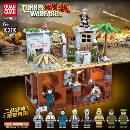 QuanGuan 100110 Quan Guan 100110 non  CHIẾN TRANH ĐƯỜNG HẦM bộ đồ chơi xếp lắp ráp ghép mô hình Military Army TUNNEL WARFARE Quân Sự Bộ Đội 603 khối