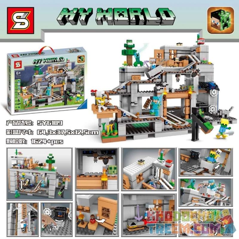 SHENG YUAN SY SY6189 6189 non  CỦA TÔI bộ đồ chơi xếp lắp ráp ghép mô hình Minecraft MY WORLD Game Xây Dựng 1624 khối