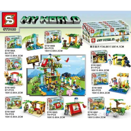 SHENG YUAN SY SY6186A 6186A SY6186B 6186B SY6186C 6186C SY6186D 6186D SY6186E 6186E SY6186F 6186F SY6186G 6186G SY6186H 6186H non  MINECRAFT 8 MÔ HÌNH bộ đồ chơi xếp lắp ráp ghép mô hình MY WORLD Game Xây Dựng 687 khối