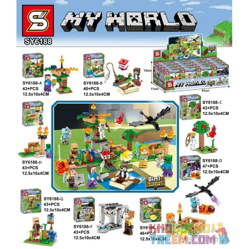 SHENG YUAN SY SY6188 6188 non  MINECRAFT 8 MÔ HÌNH bộ đồ chơi xếp lắp ráp ghép mô hình MY WORLD Game Xây Dựng 348 khối