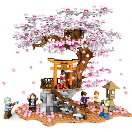SEMBO 601076 non  MỨC ĐỘ TRUNG BÌNH CHERRY VIEW bộ đồ chơi xếp lắp ráp ghép mô hình Cherry Blossom Season Mùa Hoa Anh Đào 1167 khối