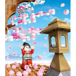 SEMBO 601076 non  MỨC ĐỘ TRUNG BÌNH CHERRY VIEW bộ đồ chơi xếp lắp ráp ghép mô hình Cherry Blossom Season Mùa Hoa Anh Đào 1167 khối