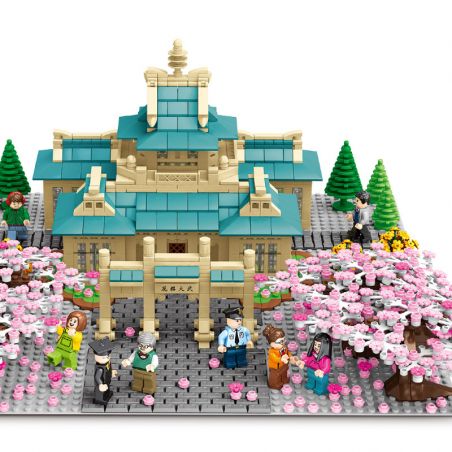 SEMBO 601079 non  ĐẠI HỌC VŨ HÁN SAKURA bộ đồ chơi xếp lắp ráp ghép mô hình Cherry Blossom Season Mùa Hoa Anh Đào 2529 khối