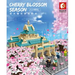 SEMBO 601079 non  ĐẠI HỌC VŨ HÁN SAKURA bộ đồ chơi xếp lắp ráp ghép mô hình Cherry Blossom Season Mùa Hoa Anh Đào 2529 khối
