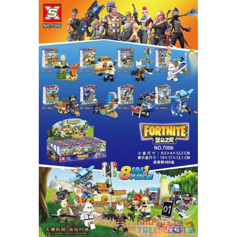 SX 7006 non  PHÁO ĐÀI ĐÊM 8 MINIFIGURES bộ đồ chơi xếp lắp ráp ghép mô hình Fornite Bắn Súng