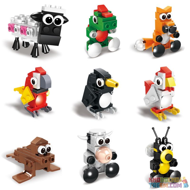 HSANHE 6033 non  10 CON VẬT SÁNG TẠO CỪU GẤU RỒNG CÁO KỲ LÂN HẢI CẨU BÒ VẸT CHIM CÁNH CỤT GÀ TRỐNG bộ đồ chơi xếp lắp ráp ghép mô hình Creator ANIMAL FUNNY FAMILY 338 khối