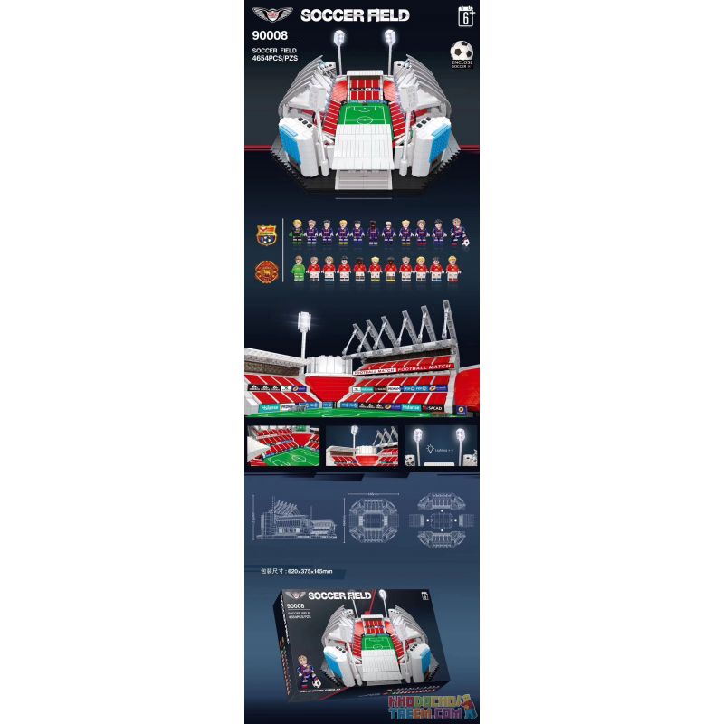 QIZHILE 90008 non  SÂN BÓNG ĐÁ bộ đồ chơi xếp lắp ráp ghép mô hình Creator SOCCER FIELD Sáng Tạo 4654 khối