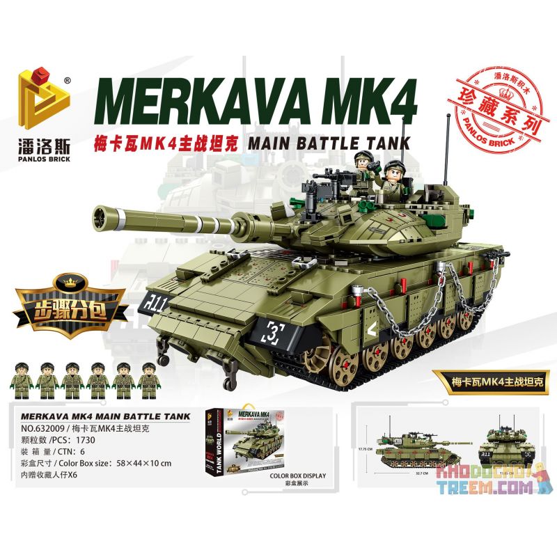 PanlosBrick 632009 Panlos Brick 632009 non  XE TĂNG CHIẾN ĐẤU CHỦ LỰC MERKAVA MK4 bộ đồ chơi xếp lắp ráp ghép mô hình Military Army MERKAVA MK4 MAIN BATTLE TANK Quân Sự Bộ Đội 1730 khối