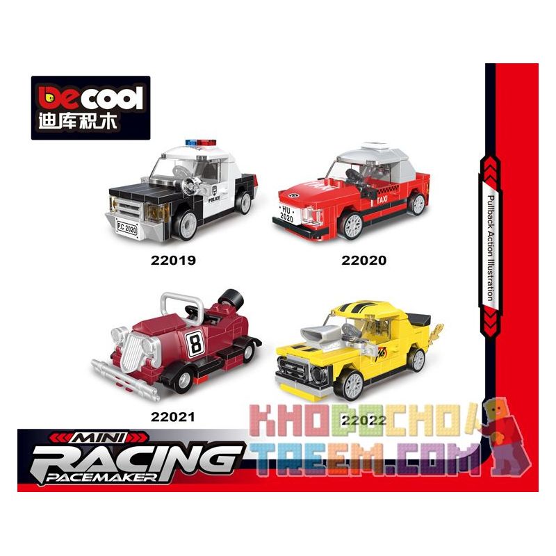 Decool 22019 Jisi 22019 non  4 Ô TÔ bộ đồ chơi xếp lắp ráp ghép mô hình Speed Champions Racing Cars MINI RACING PACEMAKER Đua Xe Công Thức 104 khối