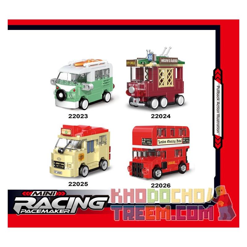 Decool 22023 Jisi 22023 non  4 LOẠI XE BUÝT bộ đồ chơi xếp lắp ráp ghép mô hình Speed Champions Racing Cars MINI RACING PACEMAKER Đua Xe Công Thức 110 khối
