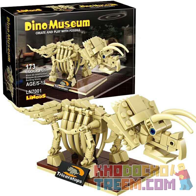 LINOOS LN7001 7001 non  BỘ XƯƠNG TRICERATOPS bộ đồ chơi xếp lắp ráp ghép mô hình Dino Museum DINO MUSEUM TRICERATOPS Bảo Tàng Khủng Long 173 khối