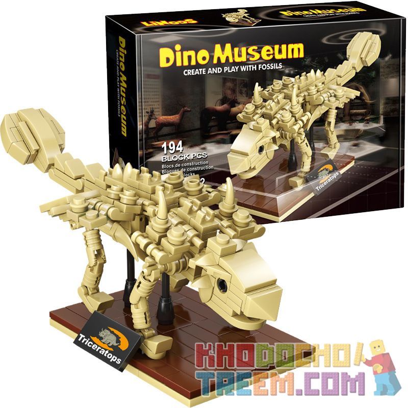 LINOOS LN7004 7004 non  BỘ XƯƠNG ANKYLOSAURUS bộ đồ chơi xếp lắp ráp ghép mô hình Dino Museum DINO MUSEUM ANKYLOSAURUS Bảo Tàng Khủng Long 194 khối