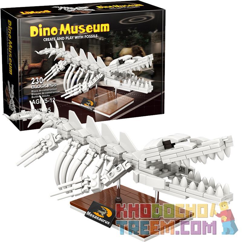 LINOOS LN7005 7005 non  BỘ XƯƠNG MOSASAURUS bộ đồ chơi xếp lắp ráp ghép mô hình Dino Museum DINO MUSEUM MOSASAURUS Bảo Tàng Khủng Long 230 khối