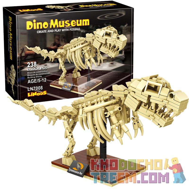 LINOOS LN7008 7008 non  BỘ XƯƠNG KHỦNG LONG BẠO CHÚA bộ đồ chơi xếp lắp ráp ghép mô hình Dino Museum DINO MUSEUM TYRANNOSAURUS REX Bảo Tàng Khủng Long 238 khối